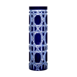 Cannage Double Cased Blue Vase 7.9 In